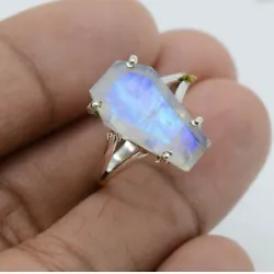 Rainbow Moonstone Coffin Ring Handmade 925 Silver Woman Ring All Size PK57. Style :> Coffin Ring. Gemstone :> Rainbow...