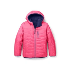 Eddie Bauer - Girls Deer HarborReversible Hooded Jacket. From Eddie Bauer Hot Pink shell / Navy sherpa fleece.