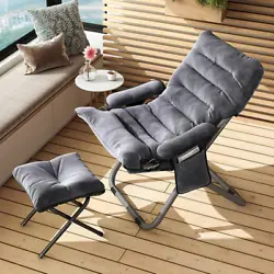Folding Lazy Chair with Ottoman, Adjustable Lazy Chaise Lounge with Side Pocket Reclining Armchair Sofa Leisure Chair...