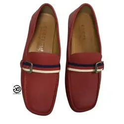 Style Moccasins Shoes. Features Front Stripes Multicolor, Web Bee, Elegant Design. Color Brown, Red & Black.