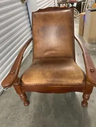 This lovely large sized Anglo-India?. Plantation Leather Armchair. Probably teakwood, solid, beautiful wood grain and...