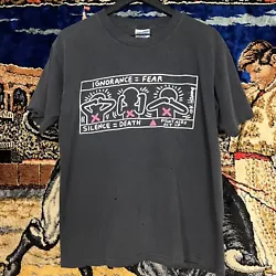 Keith Haring Vintage 90’s Ignorance = Fear Silence = Death Fight Aids T-shirtSize large - Gildan tagPit to pit:...