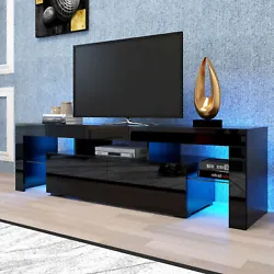 This white TV console has high glossy front design, gorgeous LED TV stand for living room, bedroom. 【Modern Tv Stand...
