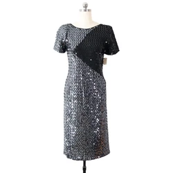 Shown on size 2 dress form. marked 7/8 - fits modern S small. all-over silver and black sparkling sequins.