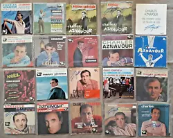 Charles AZNAVOUR - compilation. Rare collection de 76 vinyles 45T tous dédicacés par lartiste ;.