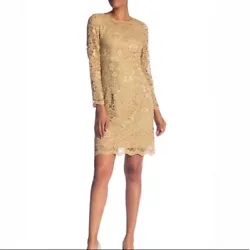 Nanette Lepore Lace Overlay Dress. Style: Gold Poetic Love. Crew Neck with Lining having a 
