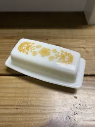 Vintage Pyrex butterfly gold butter dish.