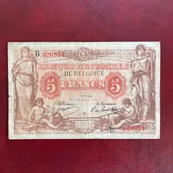 Belgique Billet 5 Francs 01.07.1914 Série B Banque Nationale De BelgiqueÉtat:B+/TBAUCUNE FENTE Belle épaisseur de...
