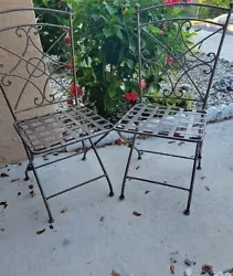 Vtg 2 *Saltina style* Wrought Iron folding bistro patio chairsno rustorg.paint. This listing is for local pick-up...