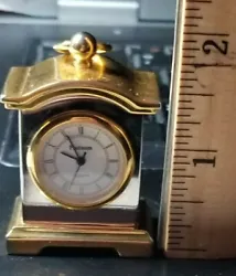 Small Solid Brass Desk Clock - runs, keeps time, new battery.
