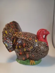 Vintage Thanksgiving Ceramic Turkey Cookie Candy Jar HandPainted Drip Glaze fall.