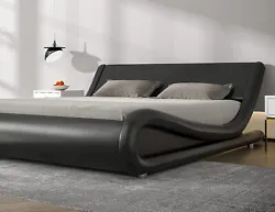 Stylish Design : This platform bed features a unique design with curved headboard and quality faux leather upholstery.