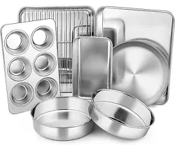 E-far Toaster Oven Stainless Steel Bakeware Set of 8 are constructed of 18/0 stainless steel with toxin to ensure...