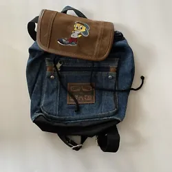 Looney Tunes Tweety Bird Vintage Denim Backpack. There are a few scuff marks on the flap.