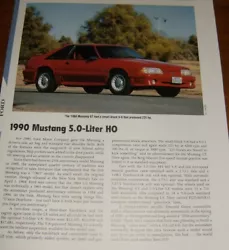 1990 MUSTANG GT. This Beautiful Full color Spec Sheet has great info and outstanding photography! Includes specs and...