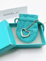 【MINT】Tiffany & Co Sterling Silver Elsa Peretti Open Heart Pendant Necklace Box. ☆ Total Condition Rank : Mint....