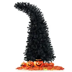 This 6.9FT black artificial Halloween tree with a crooked top, perfect for Halloween and Christmas. Made from PVC...