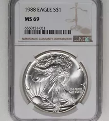1988 Silver Eagle MS 69 NGC (StockImage) Any questions or request for more pictures, please feel free to message us...