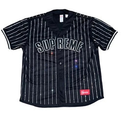 SUPREME RHINSTONE STRIPE BASEBALL JERSEY BLACK SIZE LARGE SS22 WEEK 16 IN HAND. May be a few very very minor...