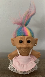 Bright Of America Rainbow Troll Doll Girl with earring and Pink Dress 