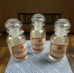 Apothecary Antique Chock Jars - Set Of 3 stand 4 1/2 in tall!All labels still intact w/ removable lids to store...