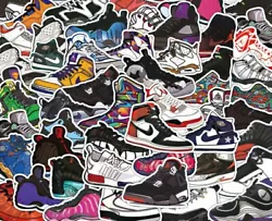 100 pcs Random Skateboard Stickers Cool Fashion Jordan Graffiti Shoes Waterproof. Hot Product:Waterproof. Length:5-6 cm.