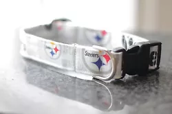 Handmade White Pittsburgh Steelers dog collar. It is made with soft cotton material that is washable. The heavy duty...