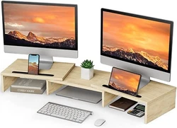 LORYERGO - LEMS02 DUAL MONITOR STAND RISER. DESK ORGANNIZATION & BIG STORAGE SPACE: This dual monitor stand lifts your...