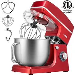 7.5 Quart Stand Mixer, 660W 6-Speed Tilt-Head Kitchen Electric Food Mixer with Beater, Dough Hook and Wire Whip, Red....