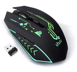 UHURU Wireless Gaming Mouse Rechargeable, Up to 4800DPI, 6 Programmable Button, 7 Color Changeable, 2.4G RGB USB...