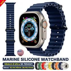 For Apple Watch Ultra iWatch Series 8 7 6 5 SE 40/44/41/45/49mm Silicone Ocean Band Strap. The corrosion-resistant...