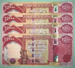 (4) x 25000 NEW (2018+ Issue) Iraqi Dinar Banknotes totaling 100,000 IQD (1/10 MILLION). Authentic Banknotes w/ New...