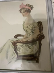 Vintage Henry Hull Lady In Chair Pink Bow. Shipped with USPS First Class Package.Signed Henry Hull sweet woman in a...