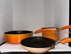 Lot of Rachel Ray Porcelain Cookware Set Nonstick Performance Fry Pan and pot. USED2 quart sauce pan 8 1/2 inch pan 3...