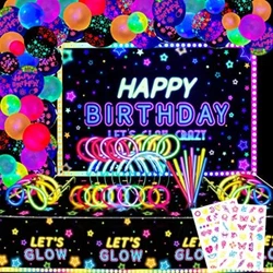 Background, Balloons, And Temporary Tattoo Glow Under A Specific Purple Ultraviolet Light, But Tablecloth Do Not Glow...