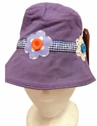 Wallaroo Daisy & Digger Sun Hat. Purple with flowers and buttons. Adjustable tie inside for perfect fit. approximate...