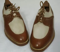 Bone white buckskin & brown leather. Gucci Spectatore Shoes. Size 9 1/2 US, 43 Eu. Outsole width 3 7/8. Outsole length...