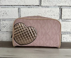 Michael Kors Cosmetic Bag Pink MK Logo Heart Make Up Purse. Good condition
