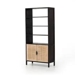 New Caprice solid acacia bookshelf with natural cane cabinets (2 available). Colors: Natural Mango, Natural Cane,...