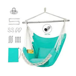 Hammock Swing Chair, Hanging Chair with Pocket, Detachable Steel Support Bar, 500lbs Capacity, Cotton Weave Hammock...