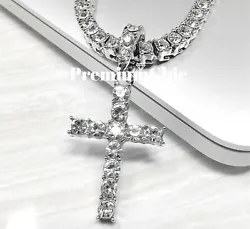 This 5mm chain & pendant is flooded with round simulated AAA Cubic Zirconia stones in 4 prong set by a professional...