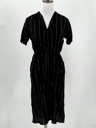 Pomandere Womens Black/Gold Sparkle Stripe Short Sleeve Sheath Midi Dress Sz M