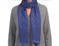 GorgeousGucci GG Monogram Wool & Silk Jacquard Sapphire & Sky Blue Scarf 180x45. (18
