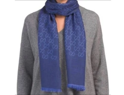 GorgeousGucci GG Monogram Wool & Silk REVERSIBLE Jacquard Sapphire & Sky Blue Scarf 180x45. (18