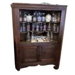 Antique 18th C. Early American Primitive Corner Cupboard China Cabinet. This is a great piece with lots of character!...