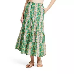 •Model is wearing size 1X in video •Printed midi skirt with tiered design •Whimsical floral and stripe print in...