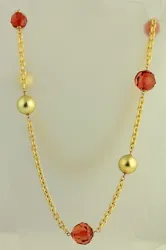 THIS IS AN OUTSTANDING J4630 VTG 80S TEXTURED GOLD TONE CHAIN LINK FAUX PEARL AMBER NECKLACE RUNWAY. HUGE PIECE OF...