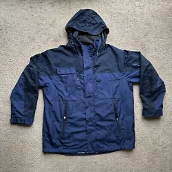 Up for sale is a Tommy Hilfiger Performance Full Zip Hooded Jacket! The color is a Navy Blue and in a Solid Overall...