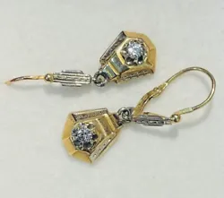 Boucles d’oreilles anciennes en or jaune et blanc 18 carats Art Déco serties de zircons.Poids : 1,30gTaille: 2,50cm