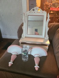 Dresser Mirror with Drawer and Matching Sconce Shelves.A little under 21